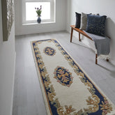 Royal Cream & Blue Traditional Hand Tufted Wool Runner Rug - Pendle Village Furniture